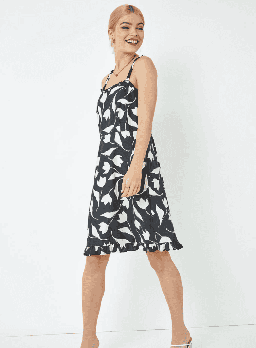 Red Ditsy Floral Print Fit & Flare Elbise Rated Print Fit & Flare Elbise